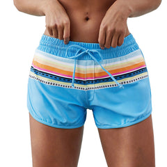 Striped Print Accent Drawstring Board Shorts