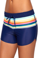 Striped Print Accent Drawstring Board Shorts
