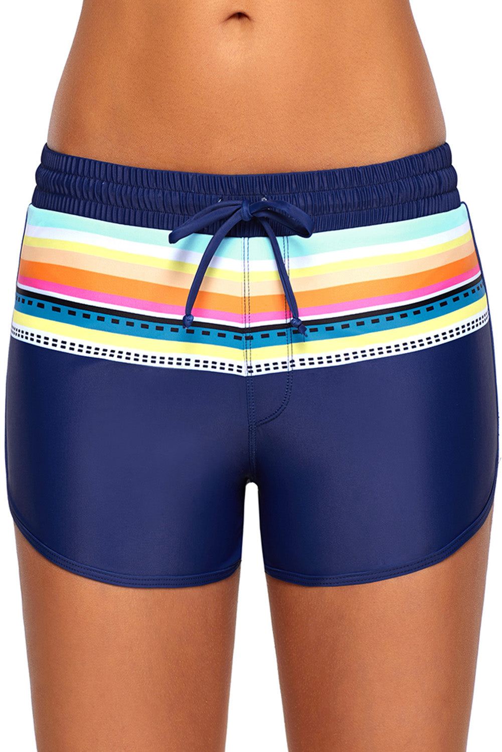 Striped Print Accent Drawstring Board Shorts