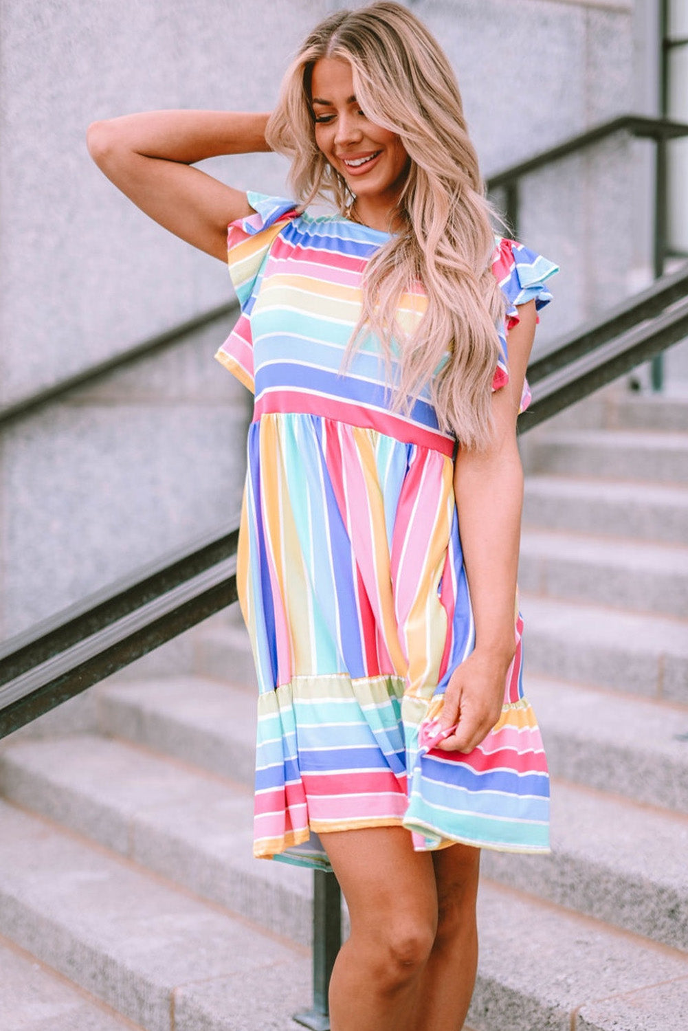 Striped Ruffle Flared Babydoll Dress