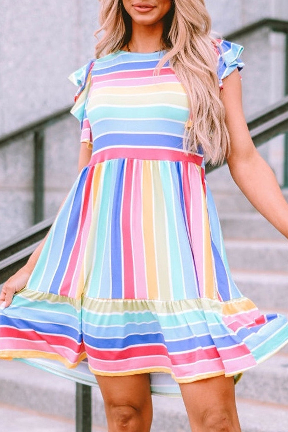 Striped Ruffle Flared Babydoll Dress