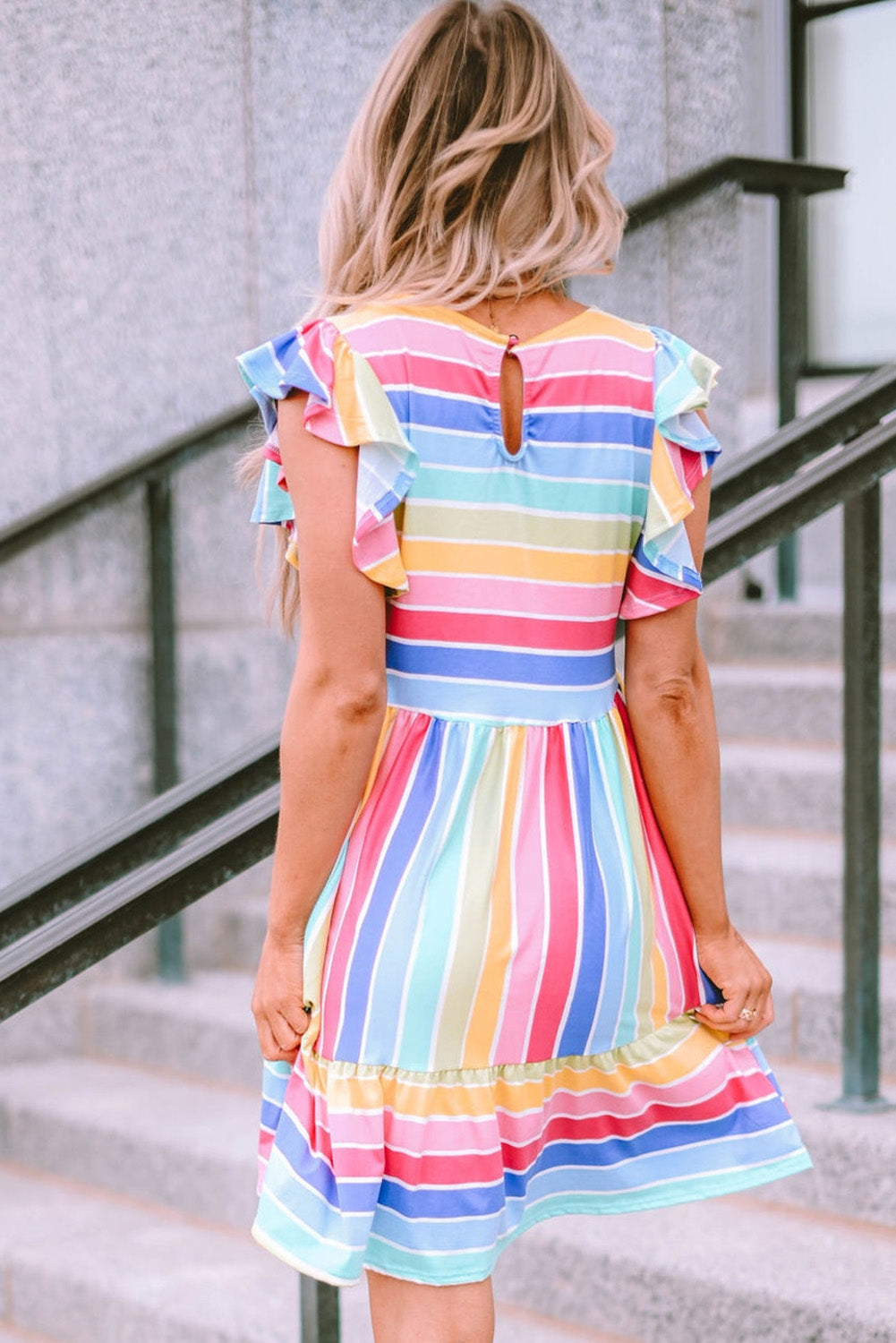 Striped Ruffle Flared Babydoll Dress