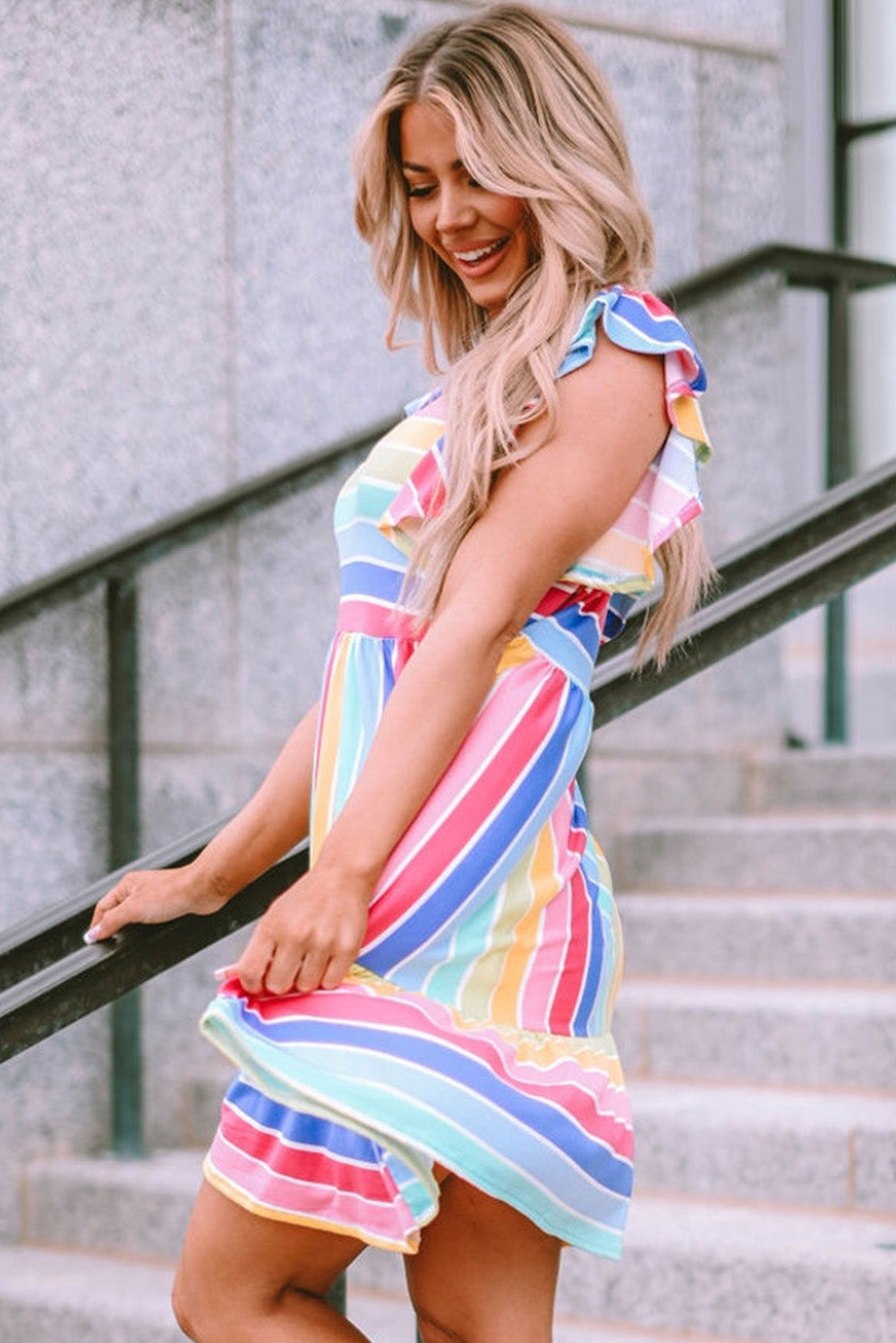 Striped Ruffle Flared Babydoll Dress