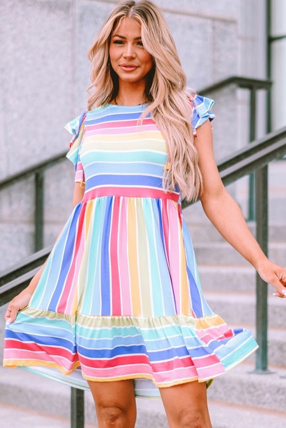 Striped Ruffle Flared Babydoll Dress