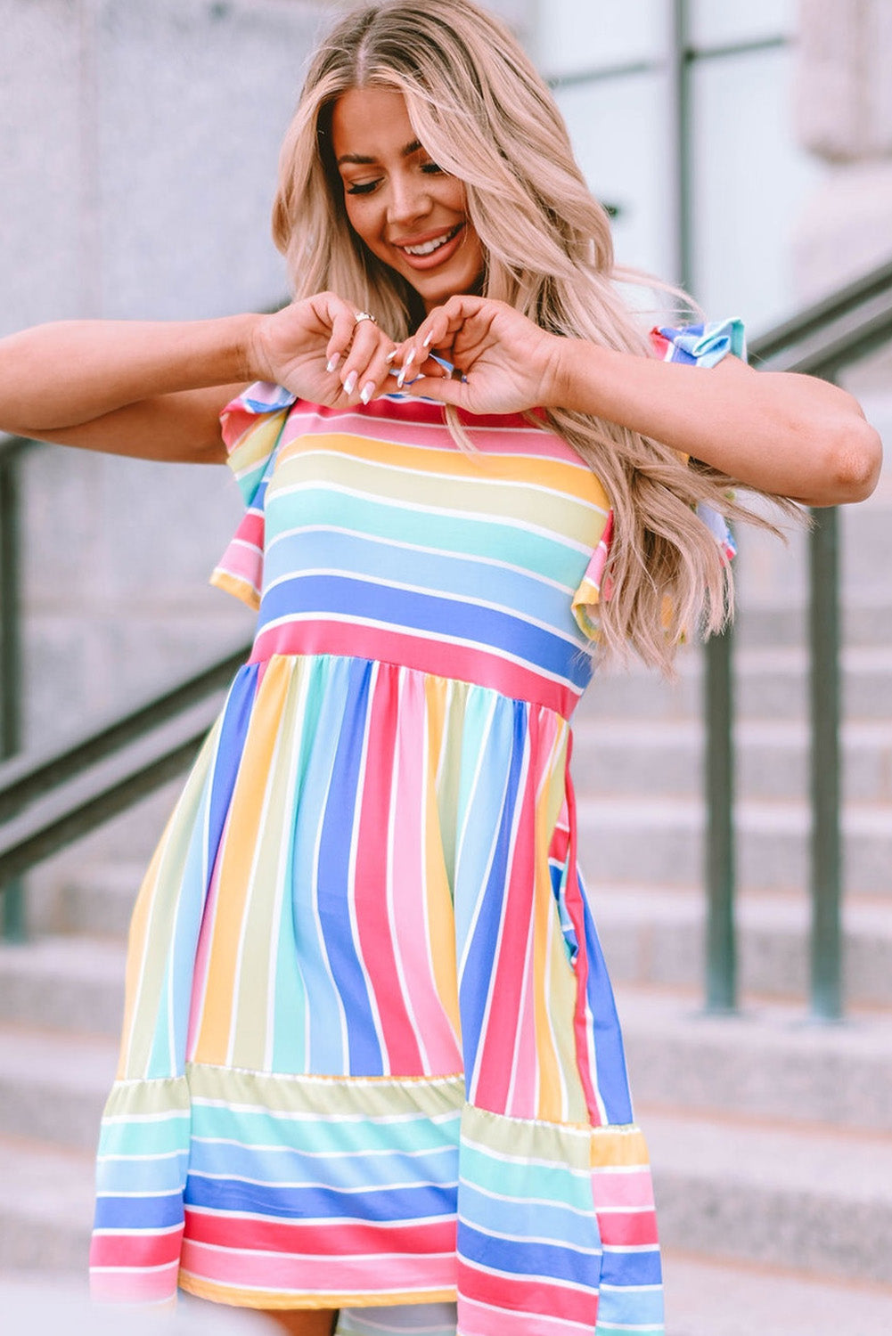 Striped Ruffle Flared Babydoll Dress