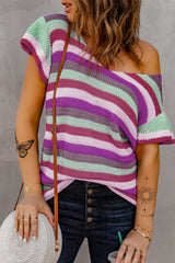 Striped Ruffle Short Sleeve Knit Top