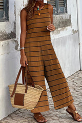 Striped Sleeveless Wide Leg Jumpsuit