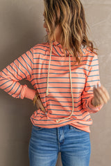 Striped Turtleneck Hoodie With Pocket