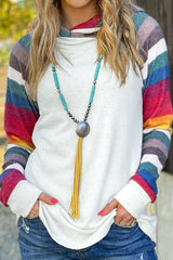 Stripes Long Sleeve Patchwork Ladies Hoodie