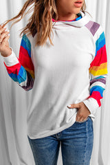 Stripes Long Sleeve Patchwork Ladies Hoodie