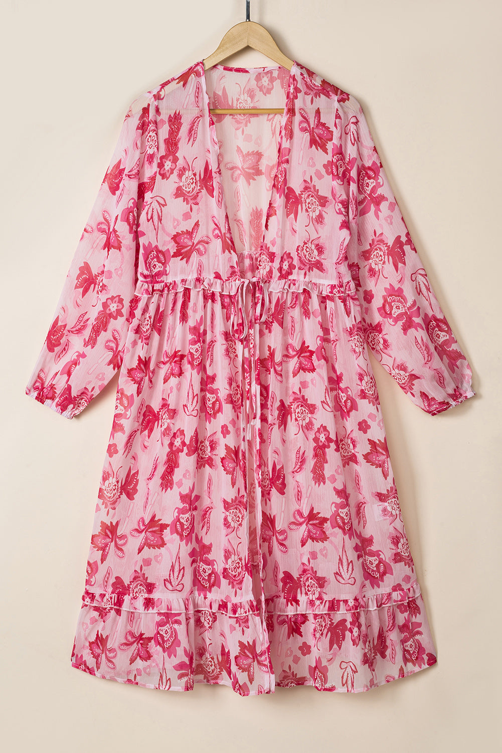 Sweet Floral Print Frill Hem Puff Sleeve Cover Up