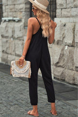 Textured Sleeveless V-Neck Pocketed Casual Jumpsuit