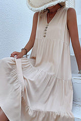 Solid Color V Neck Sleeveless Casual Dress