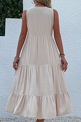 Solid Color V Neck Sleeveless Casual Dress