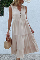 Solid Color V Neck Sleeveless Casual Dress