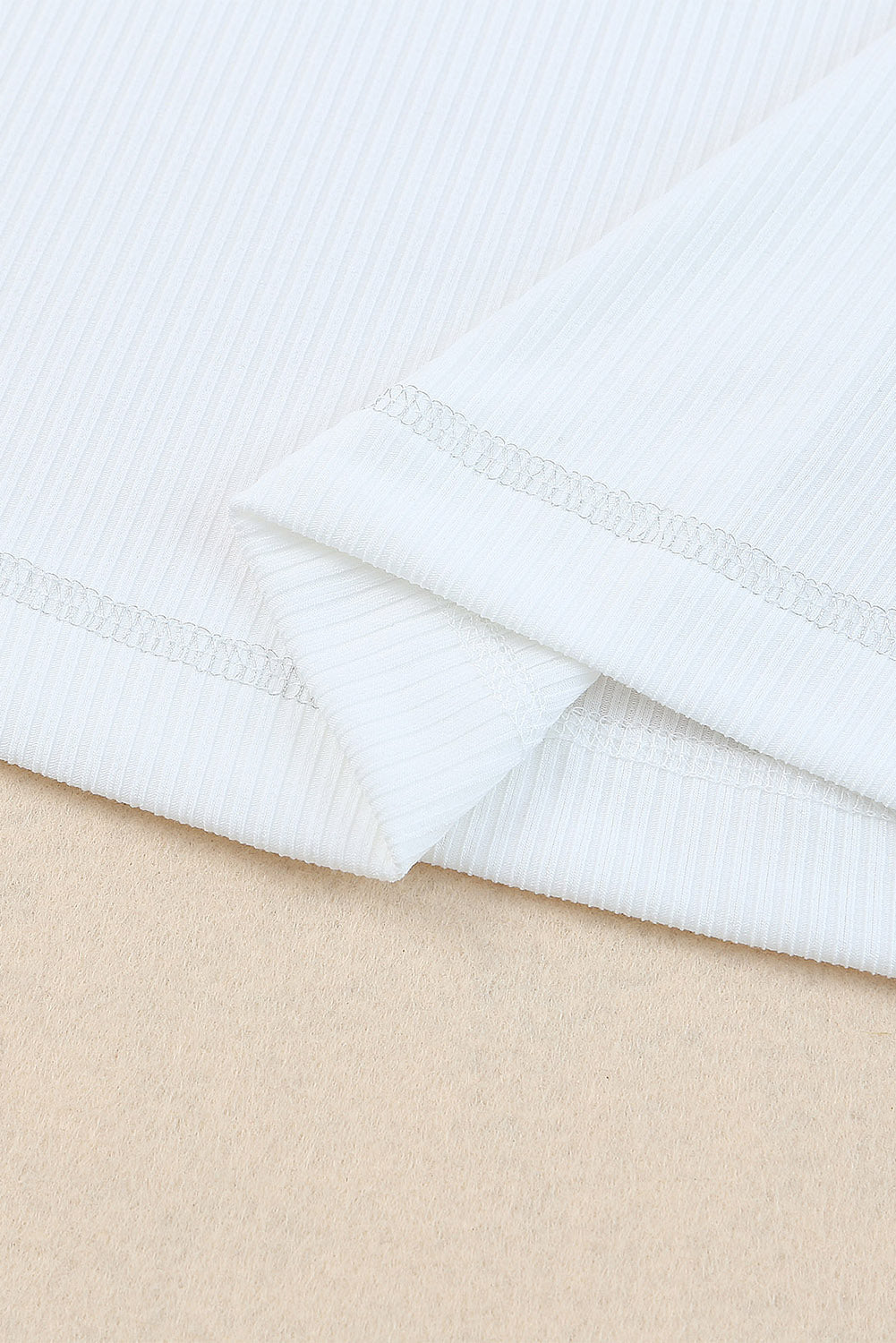 White Round Neck Half Sleeve Ribbed Knit Top