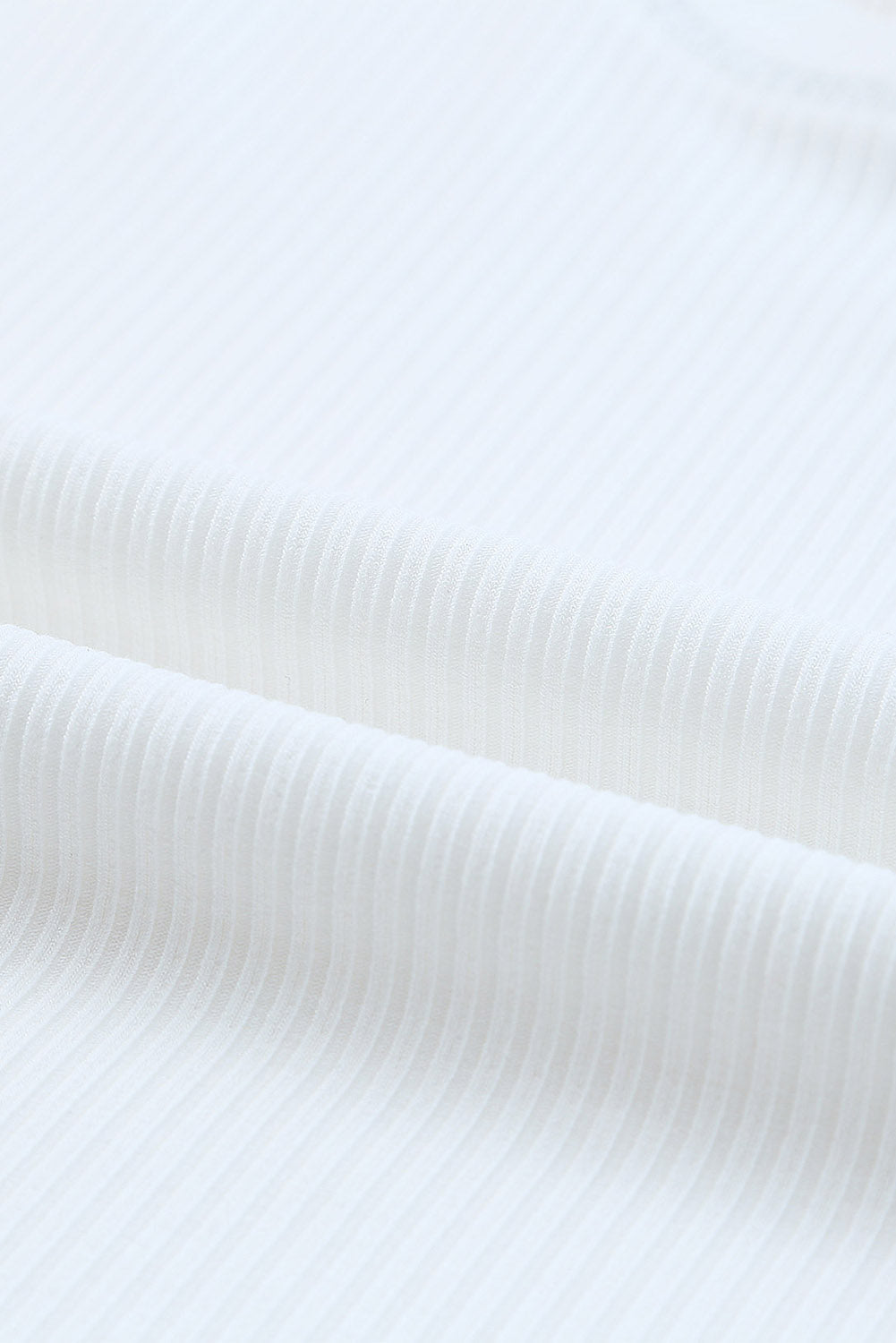 White Round Neck Half Sleeve Ribbed Knit Top