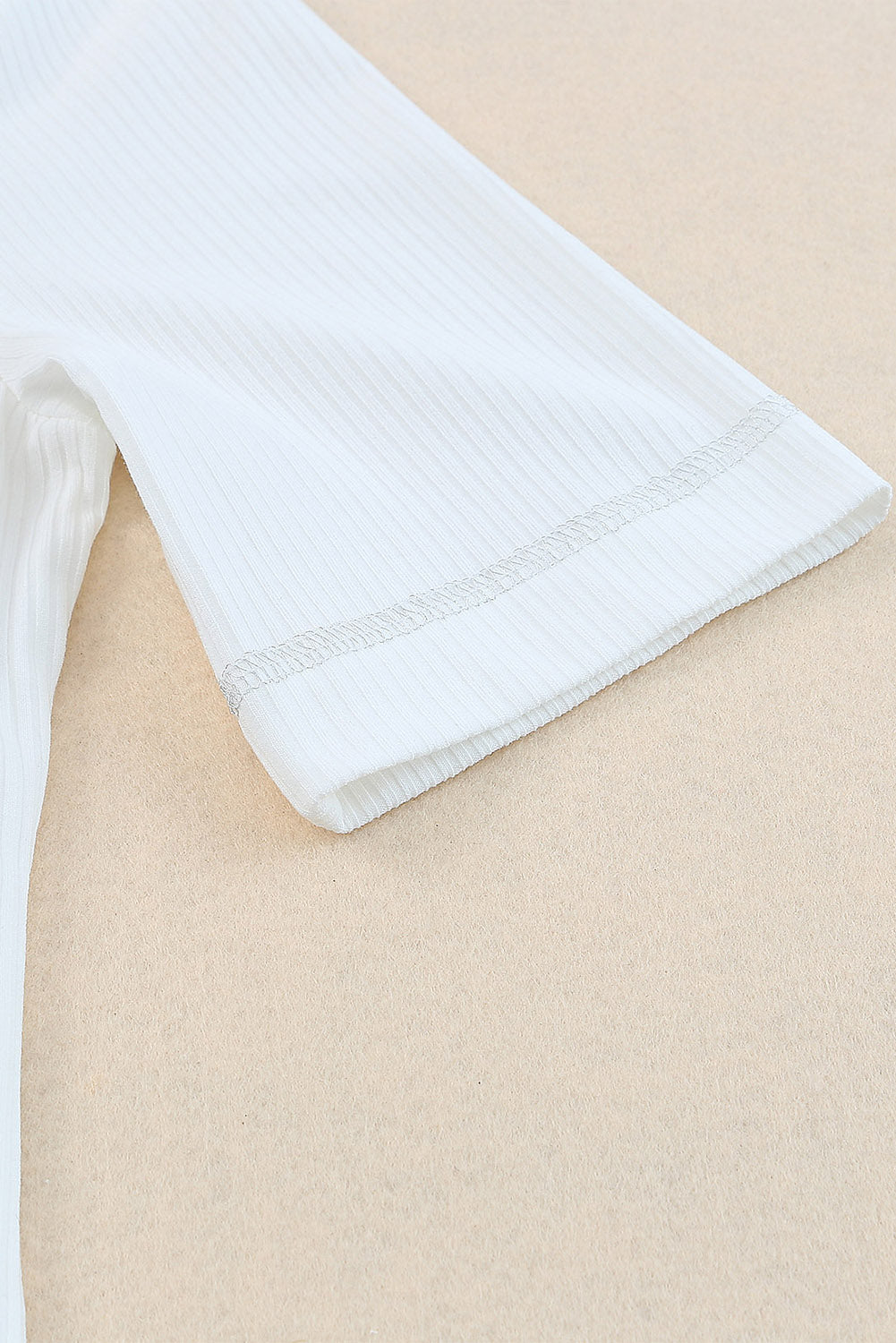 White Round Neck Half Sleeve Ribbed Knit Top