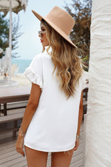 White V Neck Ruffle Short Sleeve T-Shirt