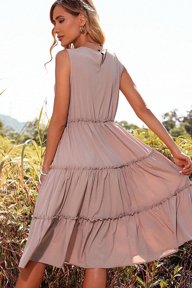 Keyhole Back Ruffle Hem Dress