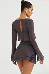 Ruffle Trim Crop Chiffon Matching Set