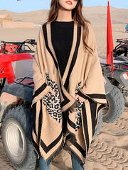 Leopard Pocket Patched Shawl Cardigan