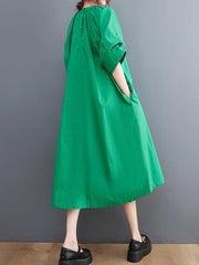 Plain Cotton Short Sleeve A-Line Dress