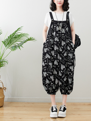 Pure Soul Black Cotton Baggy Dungarees