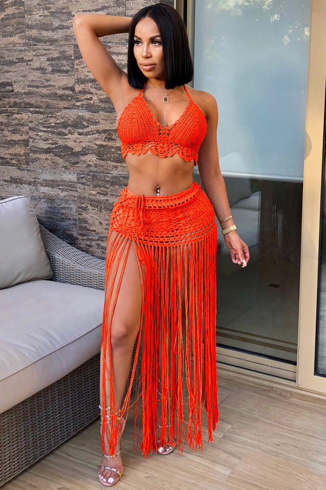 Crochet Bralette + Tassel Maxi Skirt Set
