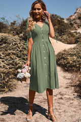 Button Through Linen Dress