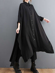 Cotton Long Sleeves Shirt Style A-Line Dress