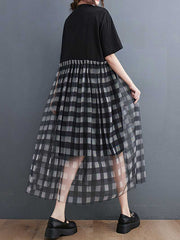 Plaid Round Neck Short Sleeves Smock Dress