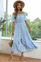 Floral Button Off-Shoulder Dress