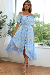 Floral Button Off-Shoulder Dress