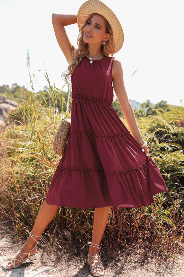 Keyhole Back Ruffle Hem Dress