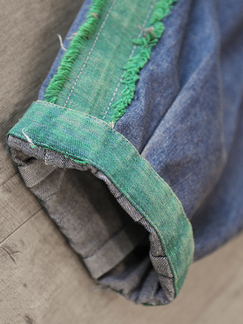 Casual Vintage Loose Fit Patch Denim Bottom Jeans Pants