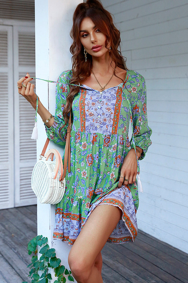 Bohemian Tassel Tie Tiered Dress