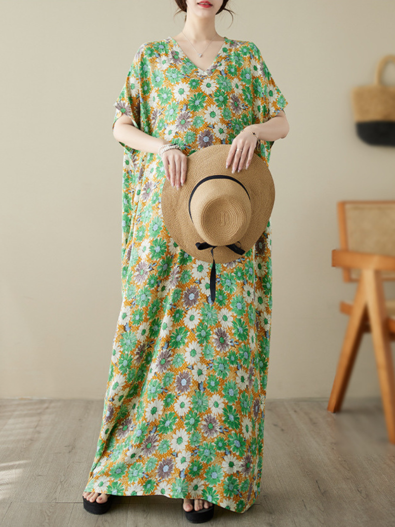 Take My Soul Cotton Bohemian Floral Kaftan Dress