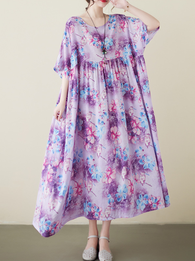 Mud Pie Cotton Purple Floral Smock Dress