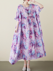 Mud Pie Cotton Purple Floral Smock Dress