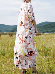 Multicolor Cotton Half Sleeves Kaftan Dress