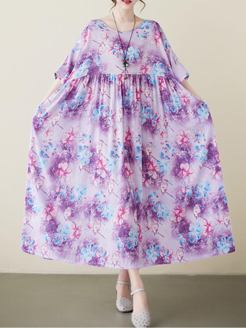 Mud Pie Cotton Purple Floral Smock Dress