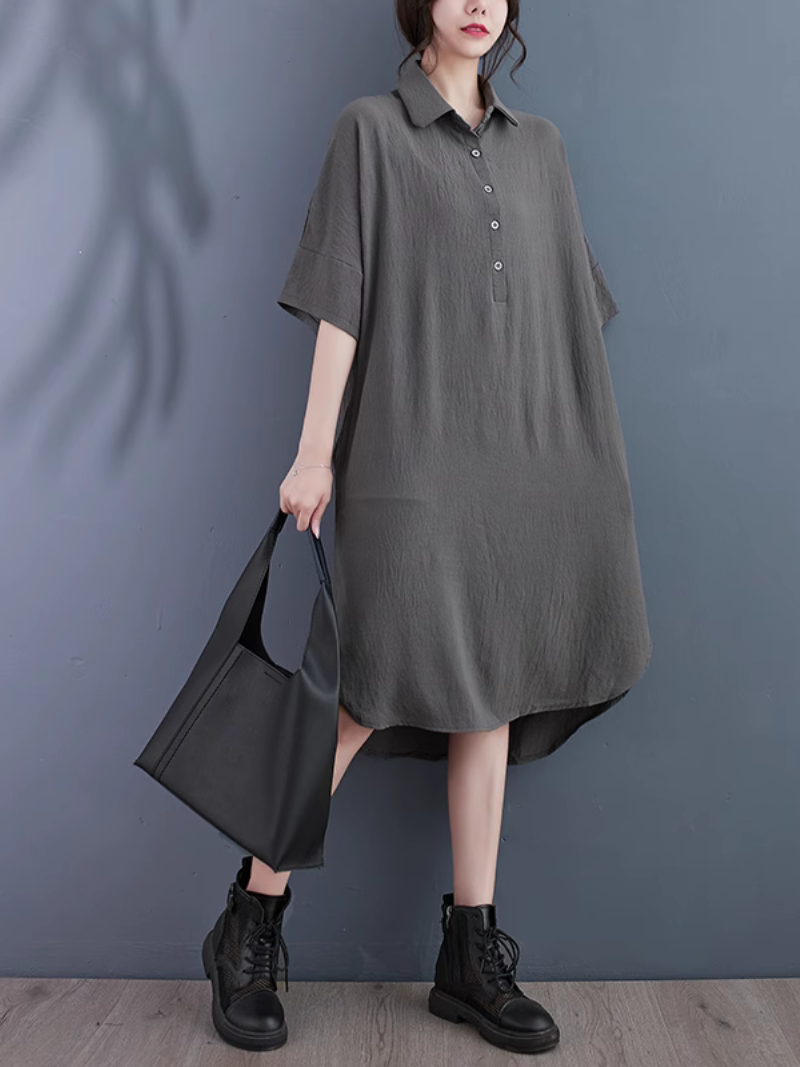 High Quality Solid Color  Shirt Dress
