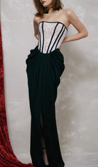  Bandeau Lace Stitched Dress in Black