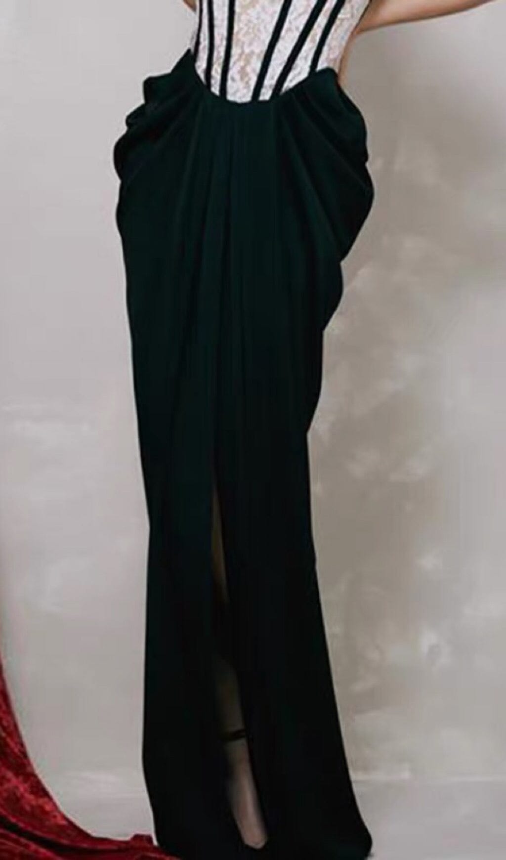  Bandeau Lace Stitched Dress in Black