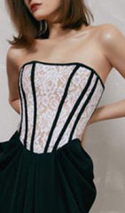  Bandeau Lace Stitched Dress in Black
