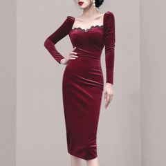 Wine Velvet Corset Dress