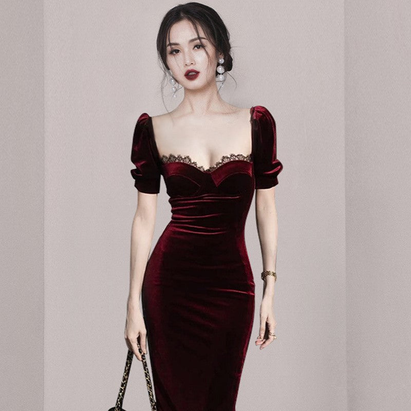 Wine Velvet Corset Dress
