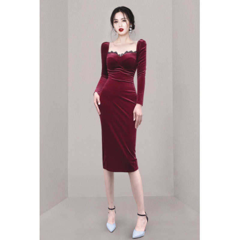 Wine Velvet Corset Dress