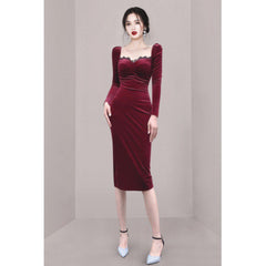 Wine Velvet Corset Dress